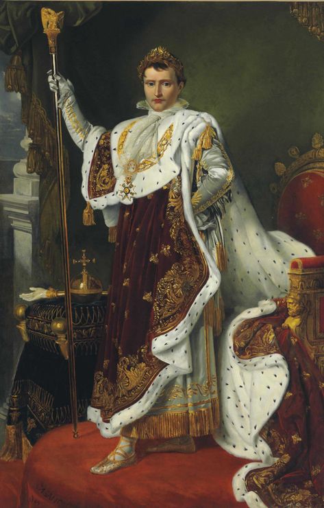 Alexandre Benoit Jean Dufay, Casanova (Paris 1770-1844) | Portrait of the Emperor Napoleon Bonaparte (1769-1821), full-length, in coronation robes | Paintings, oil | Christie's Napoleon Painting, First French Empire, Coronation Robes, Napoleon Bonaparte, French History, French Empire, French Revolution, The Emperor, Napoleonic Wars