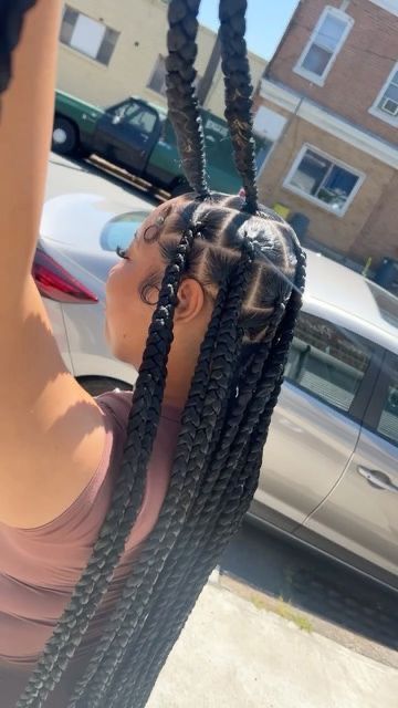 Jumbo Knotless Box Braids With Bohemian Curls, Large Knotless Braids Parts, Extra Large Knotless Box Braids With Curls, Box Braids Large Size, Jumbo Parts Small Braids, Small Jumbo Knotless Braids, 613 Jumbo Knotless Braids, Large Part Braids, Knotless Box Braids Medium Big Parts