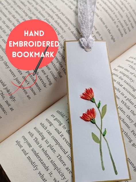 Bookmarks with flowers and minimal hand embroidery. These Botanical bookmarks are hand embroidered with Love.(Gift for bookworms) Bookmarks With Flowers, Embroidery Bookmark, Minimal Embroidery, Hand Embroidery Flowers, Thread Painting, Gifts For Bookworms, Bookmarks Handmade, Flora And Fauna, Book Accessories