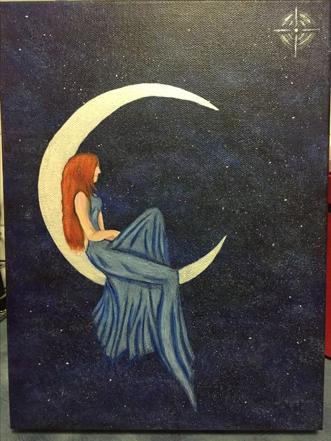 Goddess Acrylic Painting, Goddess Painting, Moon Goddess Art, The Moon Goddess, Kids Painting, Moon Painting, Acrylic Painting For Beginners, Painting Of Girl, Pink Moon