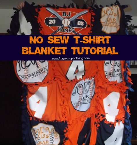 No Sew T-Shirt Blanket Tutorial #DIY #Pinterest #Craft Tshirt Quilt Diy, Sew Blankets, T Shirt Blanket, Pinterest Craft, Shirt Blanket, Sewing Tshirt, No Sew Blankets, Blanket Tutorial, Tshirt Blanket