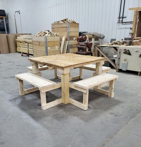 Modern Picnic Table, Square Picnic Table, Diy Grill Station, Wooden Beach Chairs, Potting Bench Plans, Diy Picnic, Diy Picnic Table, Picnic Table Plans, Wooden Picnic Tables