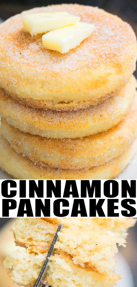 CINNAMON PANCAKES RECIPE- Quick, easy, made from scratch with simple ingredients. These soft, airy, fluffy pancakes are perfect for Fall & Thanksgiving breakfast or brunch. Can also be made with store-bough Bisquick and Aunt Jemima mix. From CakeWhiz.com #pancakes #cinnamon #cinnamonroll #breakfast #brunch #dessert #fall #autumn #thanksgiving #dessertrecipes #recipe Soft Food Breakfast Ideas, Cinammon Pancake Recipe, Cinnamon Pancakes Easy, Fall Pancake Recipes, Breakfast Ideas Without Milk, Bisquick Pancakes Fluffy, Aunt Jemima Pancakes Recipe, Simple Breakfast Recipe, Pancake Recipe Bisquick