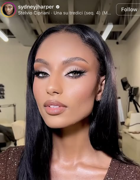 Black Full Glam Makeup, Full Glam Black Women, Snatched Makeup Looks, Full Glam Makeup Looks Black Women Glitter, Glitter Bridal Makeup Black Women, Hollywood Glamour Makeup, Glitter Smokey Eye Black Women, Graduation Makeup, Angel Makeup