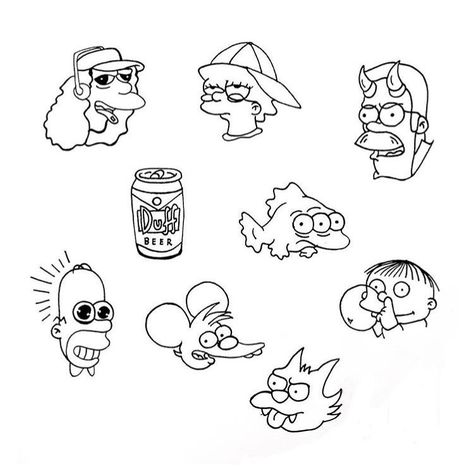 Ignorant tattoos on Instagram: “Simpsons sheet by  @aura.visual 🔻 🔺 🔻 🔺 @ignorant_tattoos  Sharing only ignorant flash and tattoos. Follow and DM us for a free shout out!…” The Simpsons Tattoo Minimalist, Simpsons Flash Tattoo, Tattoo Flash Sheet Ideas, Funny Flash Tattoo, Tattoo Designs Fine Line, Tatuajes Ignorant, Cartoon Flash Tattoo, Tattoo Flash Ideas, Traditional Tattoo Flash Sheet