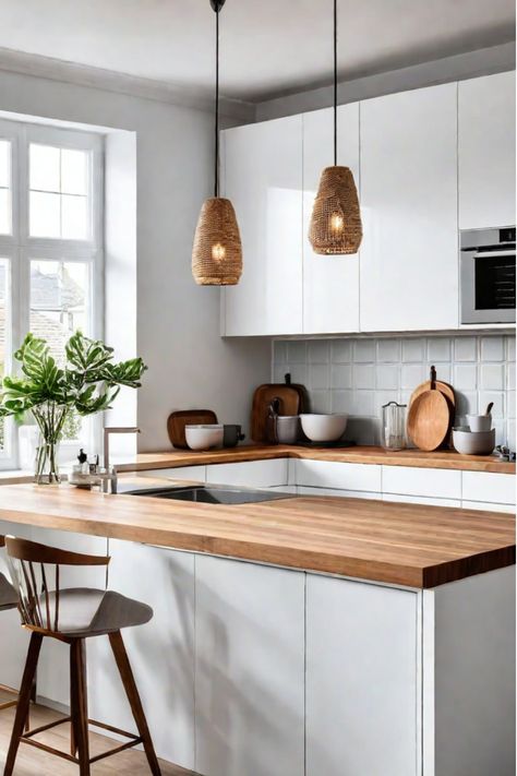 Scandinavian kitchen with a mix of white and wood tones and natural light Kitchens 2024, Hygge Kitchen, Scandinavian Kitchen Decor, Kitchen Scandinavian Style, Nordic Style Kitchen, Scandinavian Kitchens, Scandinavian Kitchen Design, Scandinavian Aesthetic, Scandinavian Ceramic