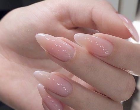 Pink Clear Nails, Clear Gel Nails, Long Almond Nails, Clear Acrylic Nails, Glitter Nails Acrylic, Long Almond, Pink Gel Nails, Blush Nails, Almond Acrylic Nails