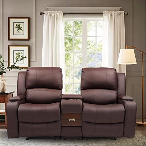 B BAIJIAWEI Double Reclining Loveseat - Manual Home Theater Seating with Console - PU Leather Glider Reclining Couch for Living Room, Office Article Sofa, Double Recliner, Reclining Couch, Recliner Loveseat, Couch For Living Room, Recliner Couch, At Home Movie Theater, Reclining Loveseat, Glider Recliner