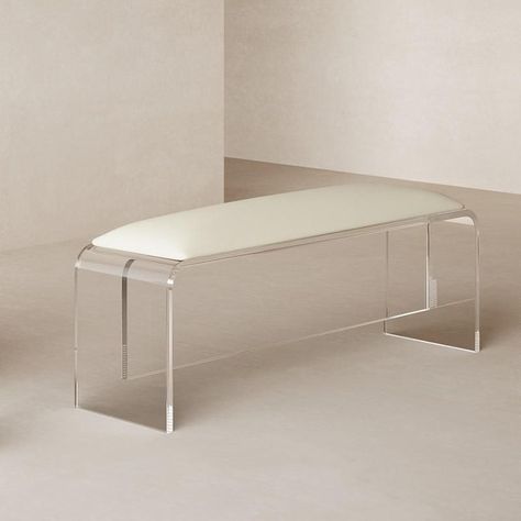 Modern Cushioned Seating Bench with Acrylic Legs for Hallway - 24"L x 12"W x 16"H Off-White PU（Polyurethane） Benches Cafe Italy, Acrylic Bench, Seating Bench, Modern Cushions, Acrylic Legs, Bench Seat, Experiential, Bench Furniture, Seat Cushions