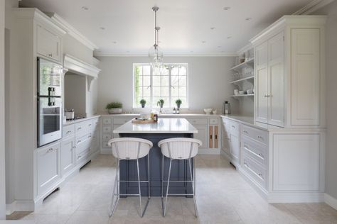 Petworth Project - Humphrey Munson Farrow And Ball Kitchen, Humphrey Munson, Doors And Floors, English Kitchens, Kitchen Surfaces, Deep Shelves, Kitchen Pulls, Cabinetry Design, Paint Colour