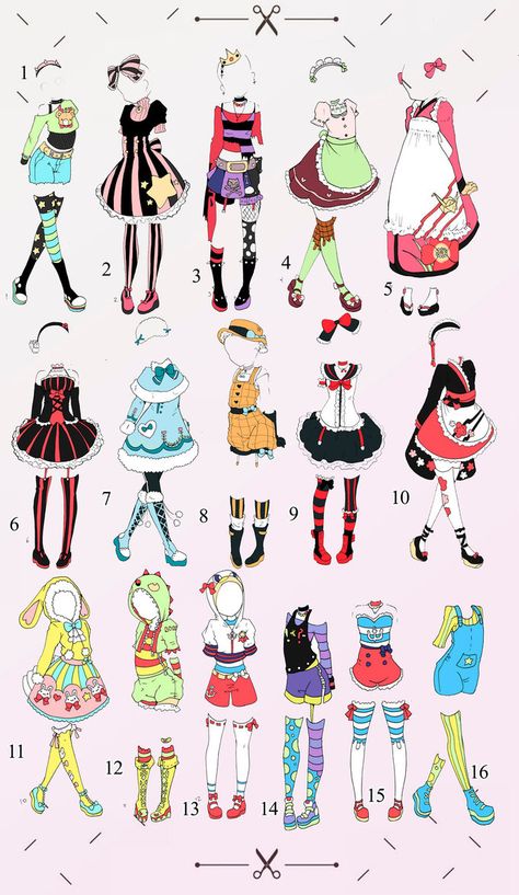 Cute Outfit batch 1 OPEN (2/16) by Toki-Doki-Adoptables Draw Clothes, Clothing Sketches, Art Outfits, Drawing Anime Clothes, Fashion Design Drawings, Fashion Design Sketches, Drawing Clothes, Cute Outfit, Drawing Challenge