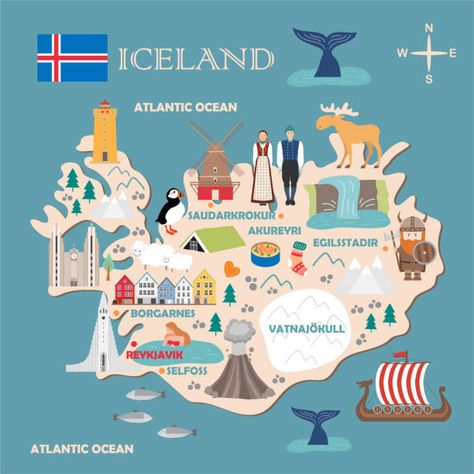 7,656 Iceland Illustrations, Royalty-Free Vector Graphics & Clip Art - iStock Map Of Iceland, Iceland Map, The Ancient Magus Bride, Travel Greece, Vintage Poster Design, Greece Islands, Travel Illustration, Iceland Travel, Illustrated Map