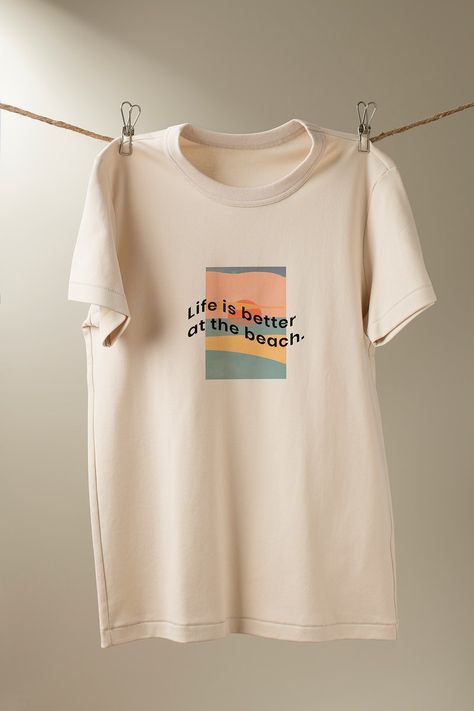 T-shirt Photography, Beach Tshirt, Beige T Shirt, Beige T Shirts, Beach T Shirt, Shirt Design Inspiration, Clothing Mockup, Beach T Shirts, T Shirt Mockup