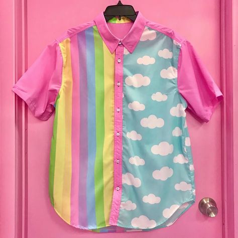 Cloud Rainbow Colorblock Button-up PREORDER (ends 12/11) | Good Fortune Cloud Rainbow, Genderfluid Pride, Colorful Clothing, Button Ups, Space Shirts, Fashion Mood Board, Fashion Wishlist, The Vault, Pretty Style