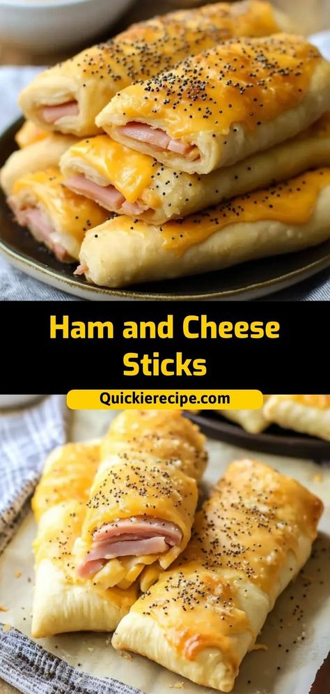 Crispy on the outside and melty on the inside, these Ham and Cheese Sticks are a simple and delicious snack or appetizer. Perfect for kids or parties! Ingredients: 8 sticks of string cheese 8 slices of ham 1 cup breadcrumbs 1 egg A cheesy, crispy snack that’s quick and fun to make Ham Slices Recipes, String Cheese Recipes, Crescent Dough Sheet, Egg Cups Breakfast, Cheese Crescent Rolls, Cheese Pastry, Deli Ham, Crescent Roll Recipes, Crescent Dough