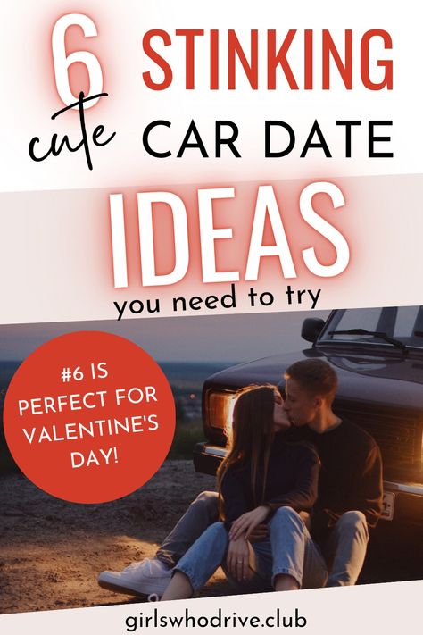 6 Stinking Cute Car Date Ideas you need to try... number 6 is perfect for Valentine's Day... couple kissing in front of their vehicle Movie In Car Date, Car Picnic Date Ideas, Trunk Date Night Car, Car Movie Date, Car Date Aesthetic, Car Date Ideas, Drive In Movie Date, Affordable Date Ideas, Couples Movie Night