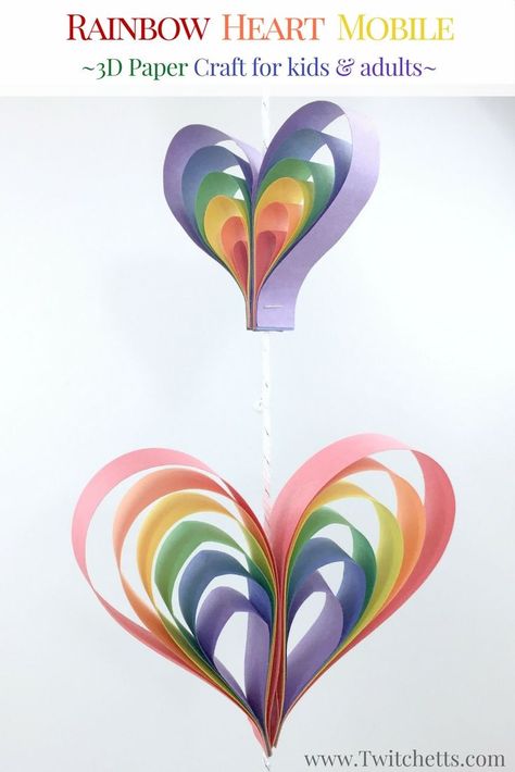 Create a spinning rainbow heart mobile using construction paper. Fun kids rainbow art project that is a perfect rainbow craft for preschoolers, kindergarteners, and kids of all ages! Construction Paper Art, Heart Mobile, Hearts Paper Crafts, Craft For Preschoolers, Paper Craft For Kids, Rainbow Craft, Construction Paper Crafts, Kids Rainbow, Rainbow Crafts