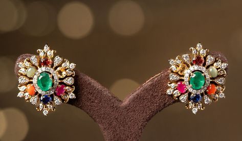 Navratna Earrings Gold, Navarathna Studs, Navaratan Necklace, Navratna Earrings, Navaratan Jewellery, Victorian Studs, Navratna Necklace, Navaratna Jewellery, Hindu Jewelry