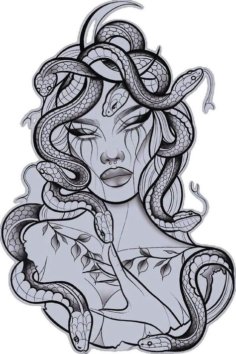 Thigh Tats For Women Stencil, Madusa Drawings Simple Tattoo, Madusa Drawings Beautiful, Medusa Drawing Beautiful, Sa Tattoo Ideas, Snake Sleeve Tattoo, Medusa Tattoo Stencil, Madussa Tattoo Design, Medusa Drawing