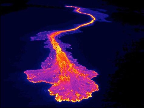 Thermal imaging cameras are being used to track the Kilauea volcano's lava flow towards local homes & point to an evacuation on the Big Island of Hawai'i Volcano Activities, Thermal Image, Sketch Books, Geology Rocks, Palette Inspiration, Lava Flow, Thermal Imaging, Natural Phenomena, Earth Friendly