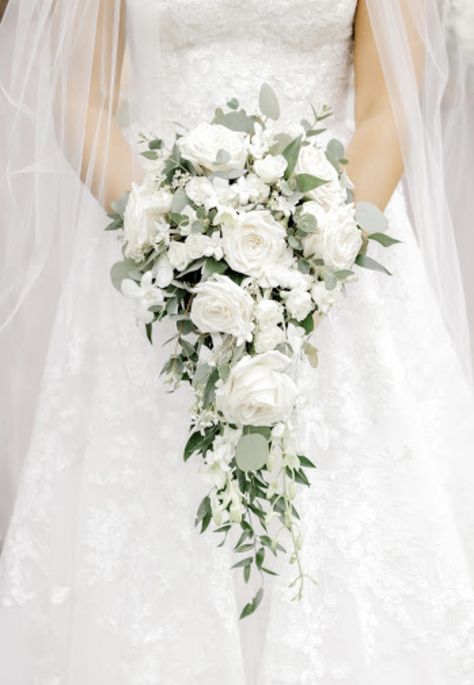 Falling Bridal Bouquet, Elegant Cascading Bridal Bouquet, Cascade Bride Bouquet, White And Green Cascading Bridal Bouquet, White Cascading Bridal Bouquet, Cascading Bouquet White, Dahlia Wedding Bouquets, Diy Bridal Bouquet, Cascading Wedding Bouquets