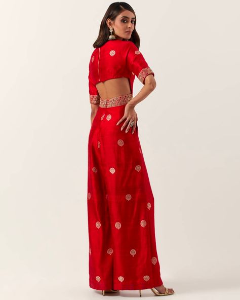 Red Banarasi Jumpsuit | Punit Balana Banarasi Jumpsuit, Punit Balana, Silk Jumpsuit, Jumpsuit Outfit, Indian Clothing, Custom Bridal, The Next Generation, California Usa, Next Generation