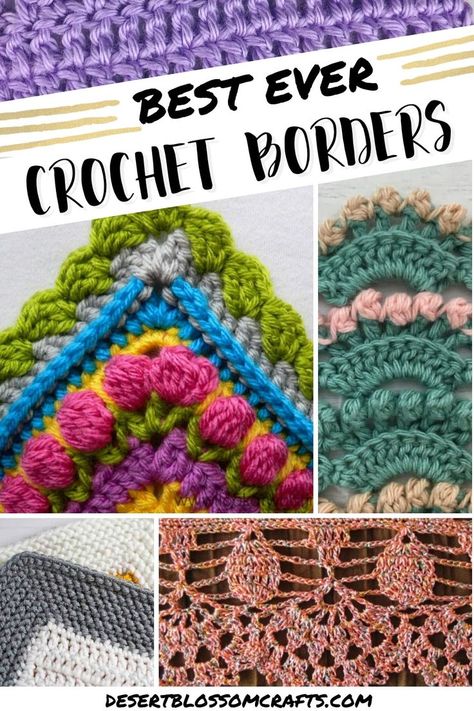 crochet border patterns collage Crochet Floral Border, Wide Crochet Borders For Blankets Free, Crochet Flower Edging And Borders, Borders For Blankets Crochet, Free Crochet Borders For Blankets, Afghan Borders Crochet Ideas, Wide Crochet Borders For Blankets, Crochet Blanket Borders Free Pattern, Granny Square Blanket Border