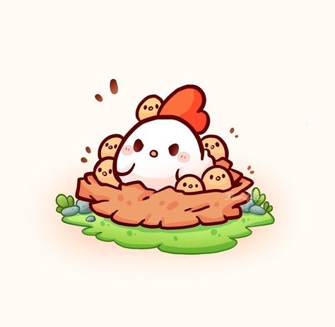 Kawaii Chicken Drawing, Cute Chicken Drawing Kawaii, Cute Chicken Aesthetic, Chicken Drawing Cute, Hen And Chicks Succulent, Cute Chicken Cartoon, Cute Chicken Names, Chicks Illustration, Chicken Animation