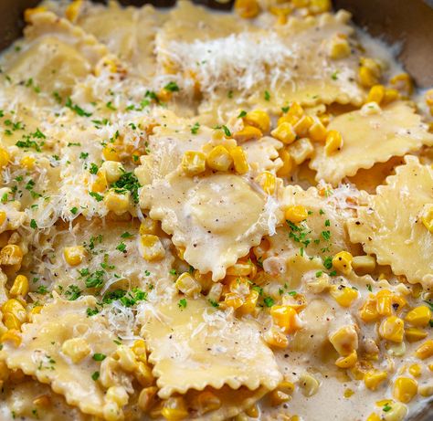 Sweet Corn Ravioli, Corn Ravioli, Mushroom Ravioli, Ricotta Ravioli, Butternut Squash Ravioli, Parmesan Cream Sauce, Homemade Ravioli, Ravioli Recipe, Cheese Ravioli