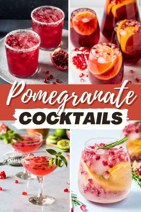 Give happy hour a fruity twist with these pomegranate cocktails! From margaritas to martinis to mojitos, this tasty fruit is the perfect addition to boozy drinks. Pomegranate Alcoholic Drinks, Pomegranate Rum Cocktail, Pomegranate Martini Recipe Vodka, Pomegranate Cocktail Recipes Vodka, Pomagranet Cocktails Vodka, Pomegranate Drinks Cocktails, Cocktails With Pomegranate Juice, Pomegranate Vodka Cocktail, Pomegranate Liqueur Cocktails