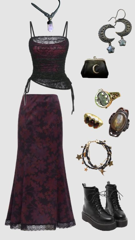 Whimsigoth outfit #whimsigoth #whimsical #whimsigothic #stevienicks #outfitinspo Witchy Outfits, Witch Fashion, Swaggy Outfits, Goth Outfits, Really Cute Outfits, Outfits Aesthetic, Aesthetic Fashion, Alternative Fashion, Your Aesthetic