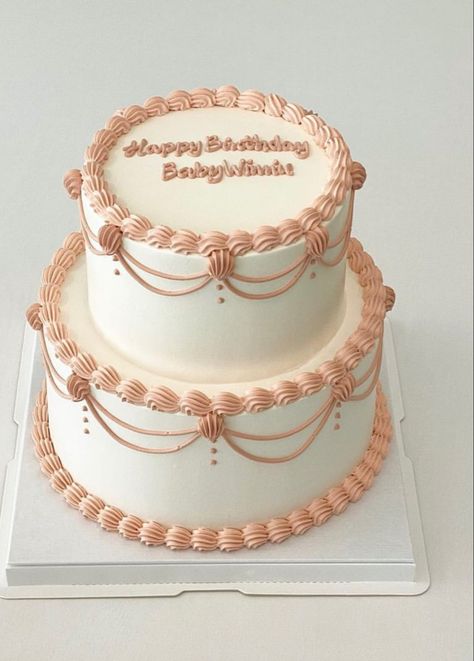 Two Tier Aesthetic Birthday Cake, Two Tier Birthday Cake Aesthetic, Birthday Cake 2 Tier Simple, Aesthetic Cake 2 Tier, 2 Tier Cake Aesthetic, Cake Two Tier Birthday, 2 Tier Sweet 16 Birthday Cake Pink, Two Tier Simple Cake, Two Tier Cakes Birthday