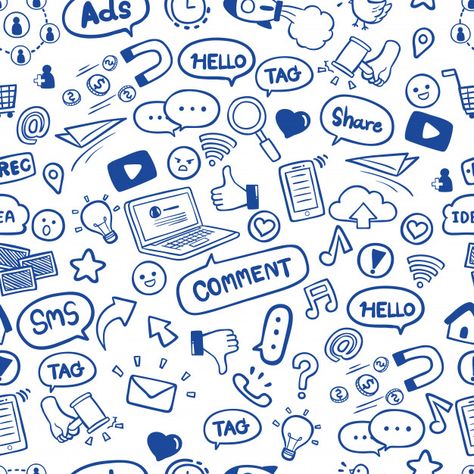 Social media in hand drawn doodles seaml... | Premium Vector #Freepik #vector #background #business-card #pattern #business Hand Drawn Doodles, Pinterest Manager, Social Media Drawings, Doodle Background, Social Media Art, Business Card Pattern, Vector Patterns Design, Graphic Design Assets, Texture Drawing