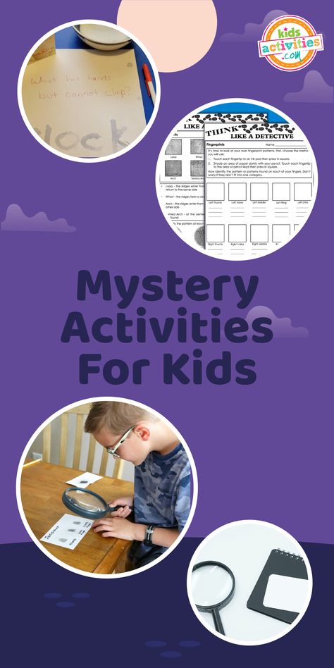 Group Mystery Games, Detective Activities For Preschool, Who Done It Mystery For Kids, Kids Mystery Activities, Diy Mystery Game For Kids, Mystery Activities For Kids, Detective Activities For Kids, Detective Games For Kids, Mystery Party For Kids