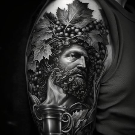 creado en midjourney Bacchus Tattoo, Dionysus Tattoo, Dionysus Sculpture, Dionysus God, Wine Tattoo, Reaper Tattoo, Ancient Greek Sculpture, God Tattoos, Traditional Tattoo Design