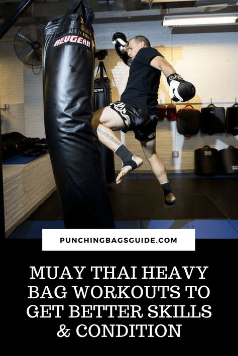 Find the best Muay Thai heavy bag workouts and drills here to improve your skills and condition. Learn how to use the bag the right way. #muaythai #heavybag Muay Thai Workout At Home, Muay Thai Conditioning, Muy Thai Workout, Workout Finishers, Muay Thai Workouts, Boxer Workout, Muay Thai Techniques, Gym Things, Heavy Bag Training