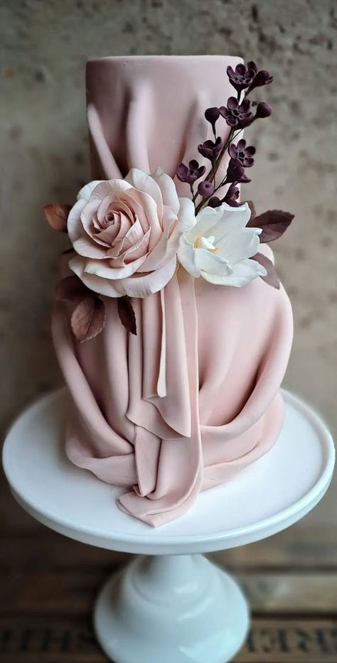 wedding cake, wedding cakes, wedding cake images, beautiful wedding cakes, non traditional wedding cake, wedding cake trends Drape Cake, Wedding Cake Peach, Wedding Cake Trends, Textured Wedding Cakes, Wedding Cake Art, Fondant Flower Cake, Images Beautiful, Big Wedding Cakes, Fondant Wedding Cakes