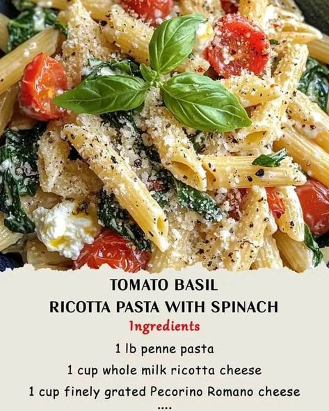 VALERIE BERTINELLI RECIPES | 🍅 Tomato Basil Ricotta Pasta with Spinach 🍃 | Facebook Pasta With Ricotta, Spinach Healthy, Pasta With Spinach, Crispy Baked Chicken Wings, Pasta Side, Baking Power, Tomato Basil Pasta, Pasta Easy, Yummy Pasta