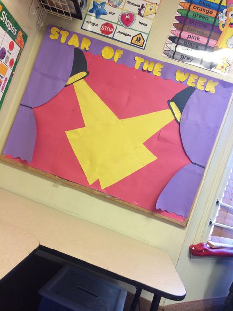 Star of the Week spotlight bulletin board. Jessi Nicole :) Hall Of Fame Bulletin Board Ideas, In The Spotlight Bulletin Board, Star Of The Month Board Ideas, Superstar Bulletin Board Ideas, Student Bulletin Board Ideas, Star Of The Week Bulletin Board, Student Spotlight Bulletin Board, Star Of The Week Poster Ideas, Star Of The Week Poster Ideas Preschool