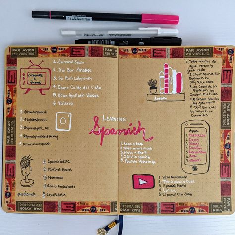 New Language Journal, Language Learning Journal Layout, Learn Language Planner, Language Learning Journal Ideas, Bujo Language Learning, Language Notebook Ideas, Bullet Journal Language Learning, Language Journal Aesthetic, Language Journal Layout