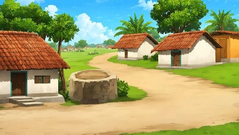 Village Background Images, Cartoon Village Background, Village House Drawing, Village Background Indian, Comedy Background, Village Vector, Village Background, Free Cartoon Characters, Free Green Screen Backgrounds