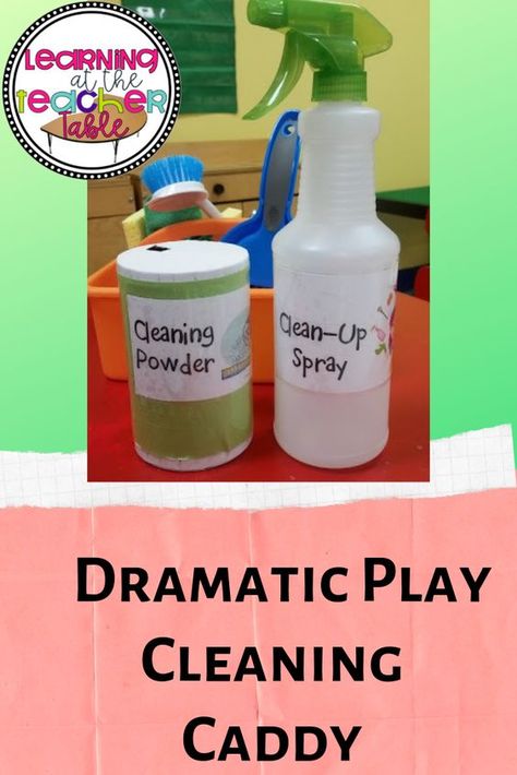 Create your own Cleaning Caddy for the dramatic play center! Preschoolers will love cleaning and pretending to take care of the house! Dramatic Play Diy, Diy Pretend Play, Healthy Habits Preschool, Play Preschool, Dramatic Play Center, Cleaning Caddy, House Maid, Cleaning Crew, Dramatic Play Preschool