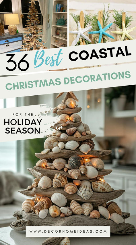 Transform your home into a beachy wonderland this holiday season with these stunning coastal Christmas decorations! From driftwood trees to starfish accents, bring the ocean’s charm to your holiday decor. 🌟 Tap to discover all 36 creative ideas! Ocean Christmas Decor, Coastal Christmas Mantle, Coastal Christmas Tree Ideas, Nautical Christmas Decor, Coastal Christmas Decorations, Driftwood Trees, Beachy Christmas Decor, Beachy Home Decor, Driftwood Christmas