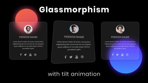 Profile Card Design with Glassmorphism Effect | Tilt Animation #webdevelopment #css #html #javascript Javascript Animation Website, Glass Effect Web Design, Glass Website Design, Css Card Design, Glass Morphism Website, Glassmorphism Web Design, Web Card Design, Website Card Design, Profile Card Design