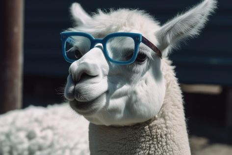 Animals Wearing Glasses, Llamas With Hats Fanart, Llama With Glasses, Llamas With Hats, Llama Meme Funny, Llama Alpaca, Cute Llama, Blue Glasses, Psd Icon