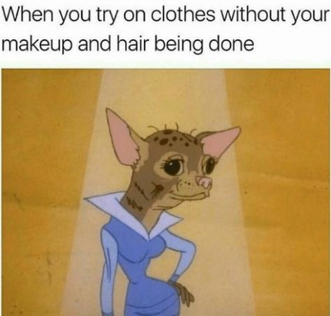 Lol, yes....When you try on clothes without your makeup and hair being done. Try On Clothes, Makeup Memes, Lash Vendors, Makeup And Hair, Memes Humor, Oui Oui, Picture Captions, Funny Posts, Dankest Memes