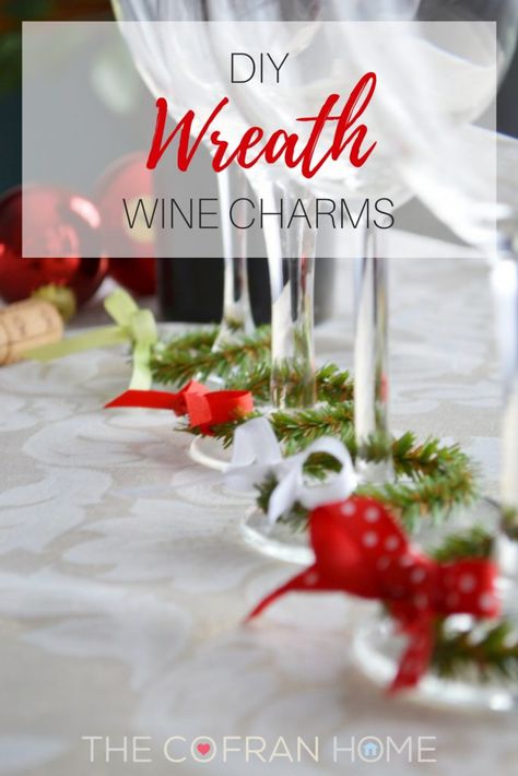 These DIY Wreath Wine Charms are the perfect addition to any holiday party this year!  And SO easy to make! Wine Glass Charms Diy, Diy Wine Glass Charms, Christmas Wine Glass Charms Diy, How To Make Wine Glass Charms, Homemade Wine Charms, Wine Charms Diy, Charms For Wine Glasses, Initial Wine Glass Charms, Easy Diy Wreaths