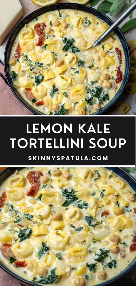 Lemon Kale Tortellini Soup – Skinny Spatula Lemon Tortellini Soup, Kale Tortellini Soup, Kale Tortellini, Tortellini Soup Recipes, Recipes With Kale, Lemon Kale, Kale Soup Recipes, Lemon Soup, Pesto Tortellini