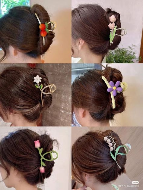 Hairclip Hairstyle, Hair Styles Cute, Hair Styles Long Hair, Kawaii Hair Clips, Designer Hair Accessories, Diy Hair Accessories Ribbon, Hair Tie Accessories, Kawaii Hairstyles, Fancy Jewellery Designs