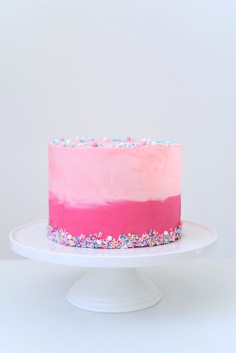 Pink ombre cake from a Candy Parade Birthday Party on Kara's Party Ideas | KarasPartyIdeas.com (20) Ombre Cake Ideas, Pink Ombre Cake, New Birthday Cake, Heart Cakes, Pink Birthday Cakes, Ombre Cake, Valentines Day Cakes, Sprinkle Cake, Birthday Cake Decorating